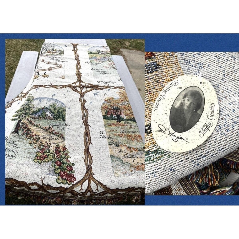 Vtg 1998 Winter Christmas Spring Summer Autumn Season Tapestry Throw Blanket NOS